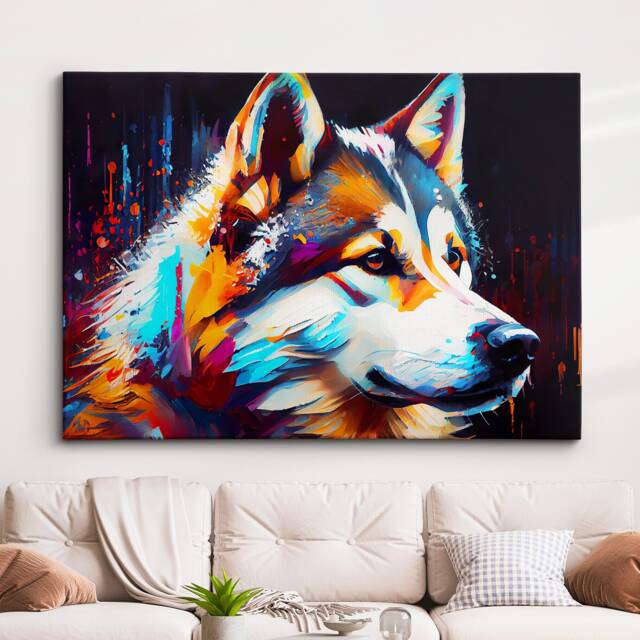 Siberian Husky Abstract Dog Pet Animal Painting Colorful Splatter Wall Art Framed Canvas Poster Print, Home Office Room Decor Gifts - image 1