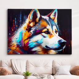 Siberian Husky Abstract Dog Pet Animal Painting Colorful Splatter Wall Art Framed Canvas Poster Print, Home Office Room Decor Gifts - thumbnail 1