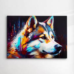 Siberian Husky Abstract Dog Pet Animal Painting Colorful Splatter Wall Art Framed Canvas Poster Print, Home Office Room Decor Gifts - thumbnail 3