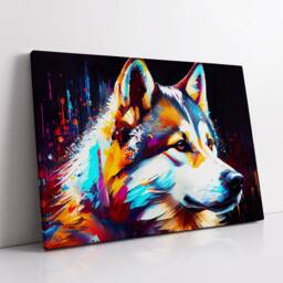 Siberian Husky Abstract Dog Pet Animal Painting Colorful Splatter Wall Art Framed Canvas Poster Print, Home Office Room Decor Gifts - thumbnail 2