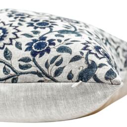 Designer Floral On Natural Linen Pillow Cover, Blue Pillow, Boho Decorative Throw Navy Blue Pillow Cover, Dark - thumbnail 3