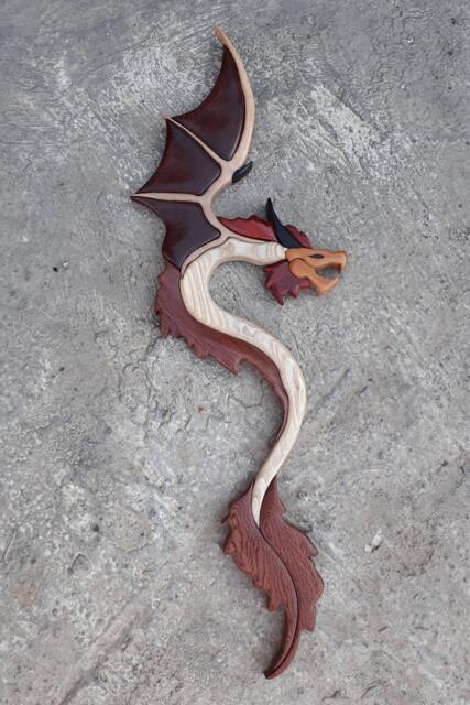 Dragon Intarsia Wood Art, Handmade Wooden Wall Decor - image 1