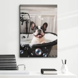French Bulldog in The Bathtub Dog Pet Abstract Modern Painting Black & White Wall Art Framed Canvas Poster Print, Home Kitchen Office Decor - thumbnail 1