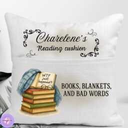 Personalised Book Lover Cushion Funny Reading Nook Pillow With Hidden Pocket - thumbnail 1