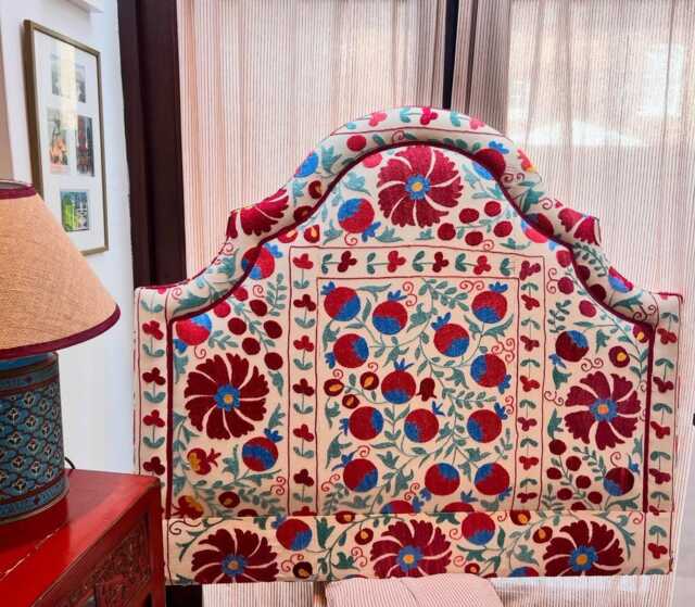 Bespoke Luxury Silk-Embroidered Suzani Upholstered Headboard Made To Order - image 1