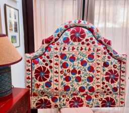 Bespoke Luxury Silk-Embroidered Suzani Upholstered Headboard Made To Order