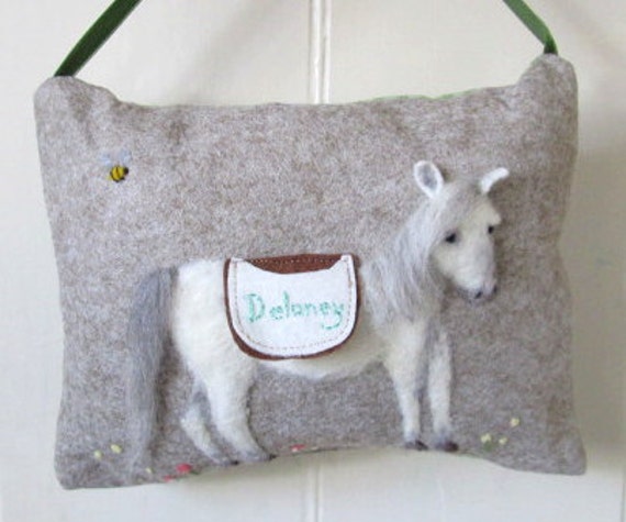 Felted Horse Tooth Fairy Pillow Personalized Pony Cushion - image 1