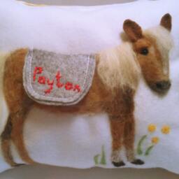 Felted Horse Tooth Fairy Pillow Personalized Pony Cushion - thumbnail 3