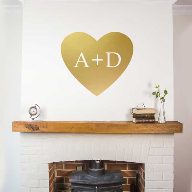 Heart Shape Personalised Initials Wall Sticker - Art Metallic Decal Stickers Home Decor -Romance-Valentine's Day - image 1