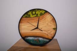 Wooden Wall Clock With Moss, Green Moss Scandinavian Home Decor, Resin Wood Art