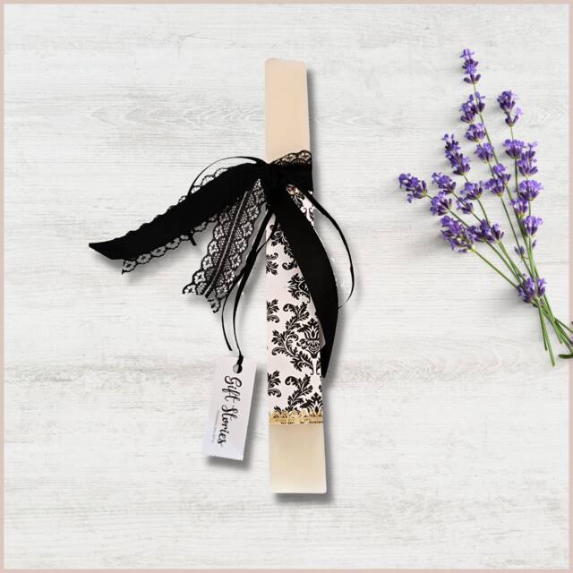 Easter Candle, Greek Lampada, Vintage Black Lace Lambada, Personalized Candle For Couple, Scented Handmade Candles, Wooden Box Gift - image 1
