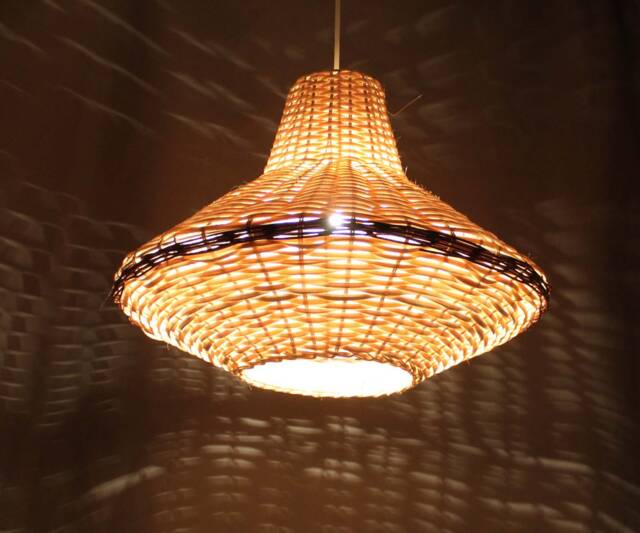 "Handwoven Flying Saucer-Shaped Lighting, Rattan Pendant Light, Decor Ceiling Lamp, Size W17.7"" By H13.3" - image 1