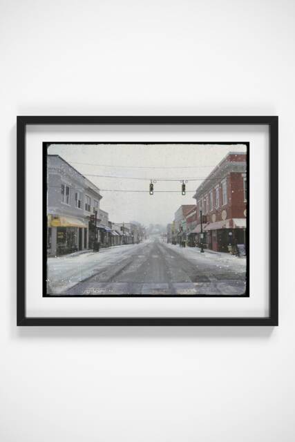 Snowy Salem Street Apex Downtown Photography Collage Winter - North Carolina Main Street Wall Decor Small Town Scene Gicl??e Paper Print - image 1