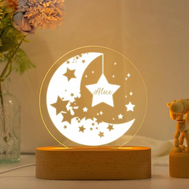 Custom Moon & Star Night Light, Personalized Clouds Light With Name, Baby Bedroom Light, Newborn Gift, Nursery Decor, Baby Gifts - image 1