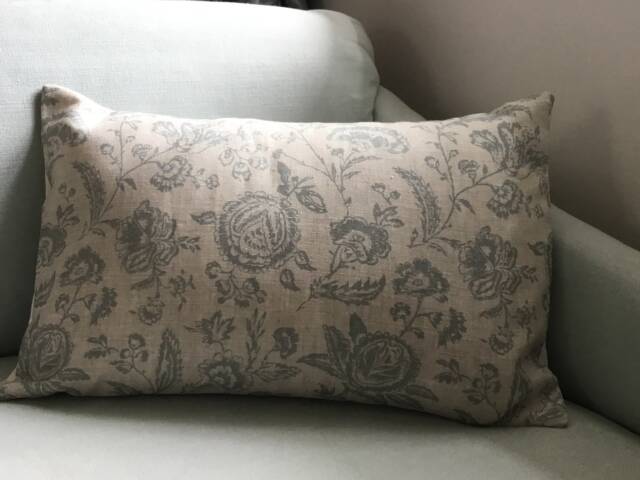 French Blue Toile Linen Cushion Cover, Cabbages & Roses Fabric - image 1