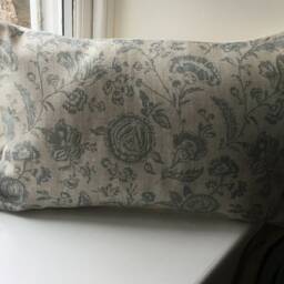 French Blue Toile Linen Cushion Cover, Cabbages & Roses Fabric - thumbnail 2