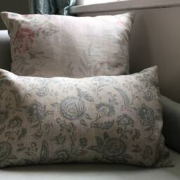 French Blue Toile Linen Cushion Cover, Cabbages & Roses Fabric - thumbnail 3