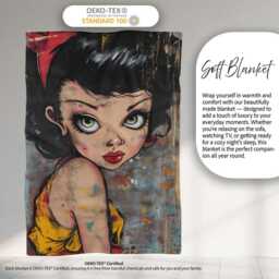 Big Eyed Cartoon Girl Red Bow Colourful Grunge Art, All Season Comfort, Stylish Room Decoration - Super Soft Fleece Blanket Bed Sofa Throw - thumbnail 3