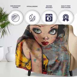 Big Eyed Cartoon Girl Red Bow Colourful Grunge Art, All Season Comfort, Stylish Room Decoration - Super Soft Fleece Blanket Bed Sofa Throw - thumbnail 2