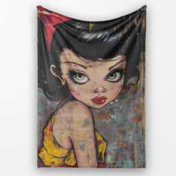 Big Eyed Cartoon Girl Red Bow Colourful Grunge Art, All Season Comfort, Stylish Room Decoration - Super Soft Fleece Blanket Bed Sofa Throw - thumbnail 1