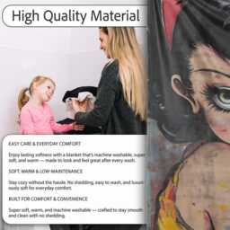 Big Eyed Cartoon Girl Red Bow Colourful Grunge Art, All Season Comfort, Stylish Room Decoration - Super Soft Fleece Blanket Bed Sofa Throw - thumbnail 4