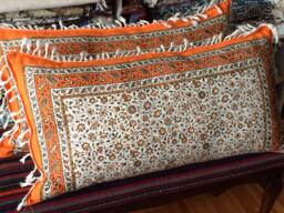 Set Of Two Handmade Orange Tapestry Pillow Cover, Floral Design in Calico Fabric & Irish Linen 16 X 30 Inches - thumbnail 1