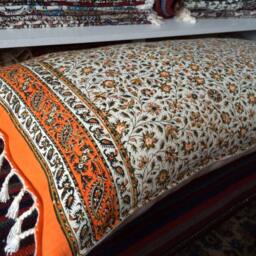 Set Of Two Handmade Orange Tapestry Pillow Cover, Floral Design in Calico Fabric & Irish Linen 16 X 30 Inches - thumbnail 3