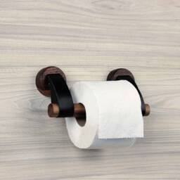 Walnut Wood Toilet Paper Holder With Leather Straps - thumbnail 2