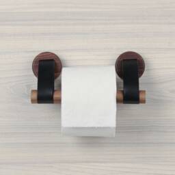 Walnut Wood Toilet Paper Holder With Leather Straps - thumbnail 3