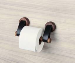 Walnut Wood Toilet Paper Holder With Leather Straps - thumbnail 1