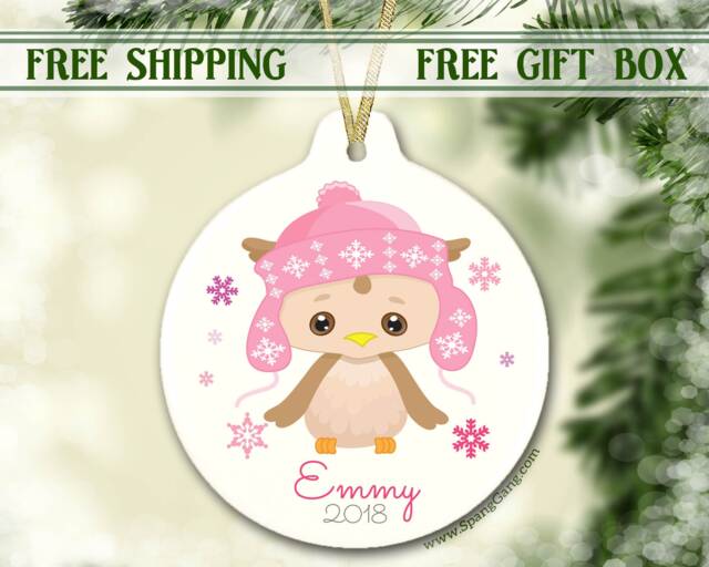 Personalized Children's Christmas Ornament - Girl Owl Pink 2018 Yearly - image 1