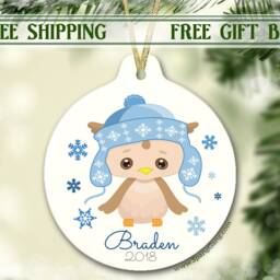 Personalized Children's Christmas Ornament - Girl Owl Pink 2018 Yearly - thumbnail 3