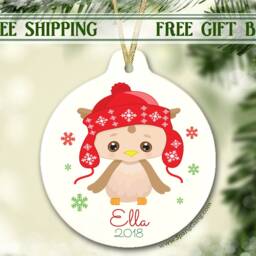Personalized Children's Christmas Ornament - Girl Owl Pink 2018 Yearly - thumbnail 2