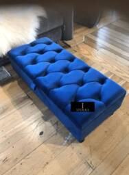 Blue Ottoman Storage Coffee Table- Toy Box- Deep Cushioned Handmade Chesterfield Upholstered Footstool - thumbnail 3