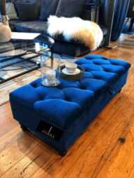 Blue Ottoman Storage Coffee Table- Toy Box- Deep Cushioned Handmade Chesterfield Upholstered Footstool