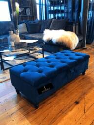 Blue Ottoman Storage Coffee Table- Toy Box- Deep Cushioned Handmade Chesterfield Upholstered Footstool - thumbnail 2