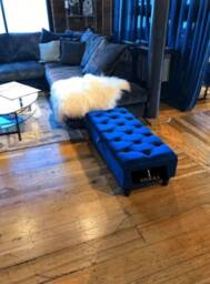 Blue Ottoman Storage Coffee Table- Toy Box- Deep Cushioned Handmade Chesterfield Upholstered Footstool - thumbnail 3