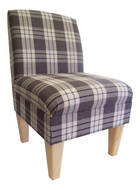 Bedroom Chair On Wooden Beech Coloured Legs - Kintyre Charcoal Tartan Fabric - image 1