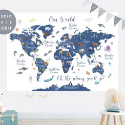 Animal World Map Fabric Wall Sticker Nursery Art - thumbnail 2
