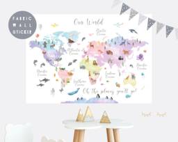 Animal World Map Fabric Wall Sticker Nursery Art