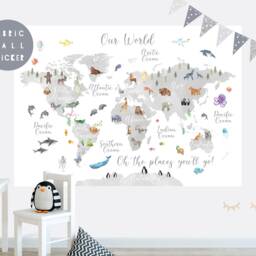 Animal World Map Fabric Wall Sticker Nursery Art - thumbnail 4