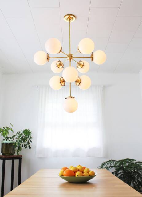 3 Tiered Sputnik Globe Chandelier, 10 Frosted Opal White Glass Bubble Pendant Lighting Fixture, Modern Brass Statement Chandelier - image 1