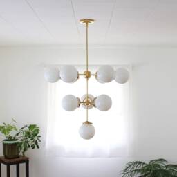 3 Tiered Sputnik Globe Chandelier, 10 Frosted Opal White Glass Bubble Pendant Lighting Fixture, Modern Brass Statement Chandelier - thumbnail 4