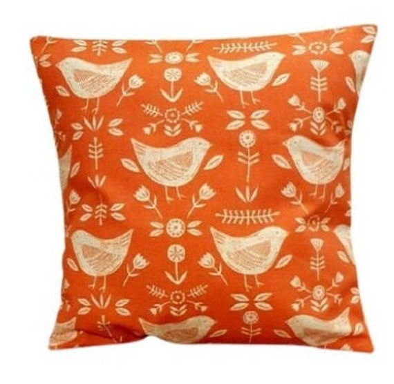 Burnt Orange Bird Print Cushion Cover, Scandinavian Style - image 1