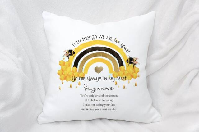 Personalised Bee Rainbow Cushion, Long Distance Gift - image 1