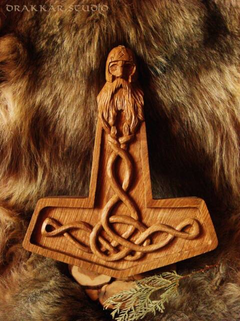 Large Wall-Hanging Thor's Hammer. Hand Carved - image 1