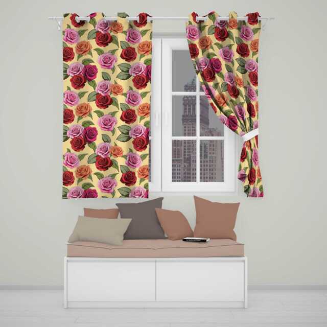 Colorful Roses On Warm Beige Background Seamless Floral Pattern Readymade Eyelet Ring Top Thermal 100% Blackout Curtains - image 1