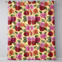 Colorful Roses On Warm Beige Background Seamless Floral Pattern Readymade Eyelet Ring Top Thermal 100% Blackout Curtains - thumbnail 2