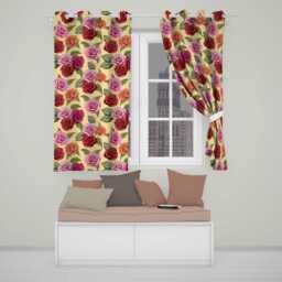 Colorful Roses On Warm Beige Background Seamless Floral Pattern Readymade Eyelet Ring Top Thermal 100% Blackout Curtains