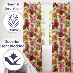 Colorful Roses On Warm Beige Background Seamless Floral Pattern Readymade Eyelet Ring Top Thermal 100% Blackout Curtains - thumbnail 3